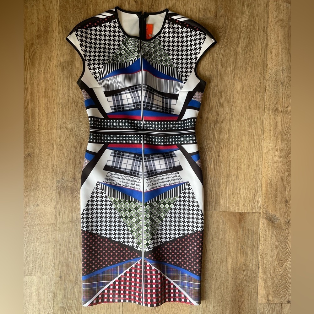 Clover Canyon Bodycon Dress Geometric Print Multicolor Cap Sleeve Size M